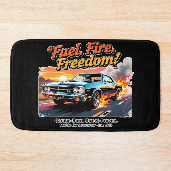 Item preview, Retro muscle car with fire at sunset designed and sold by ArtCreator2023.