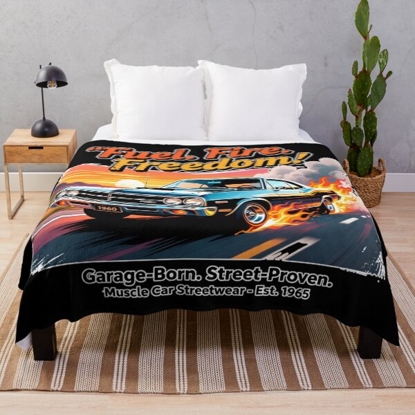 Item preview, Retro muscle car with fire at sunset designed and sold by ArtCreator2023.