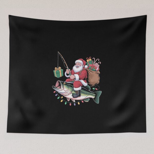 Item preview, Funny Santa Fishing Christmas Cartoon Bass Holiday Humor Illustration designed and sold by love3617.
