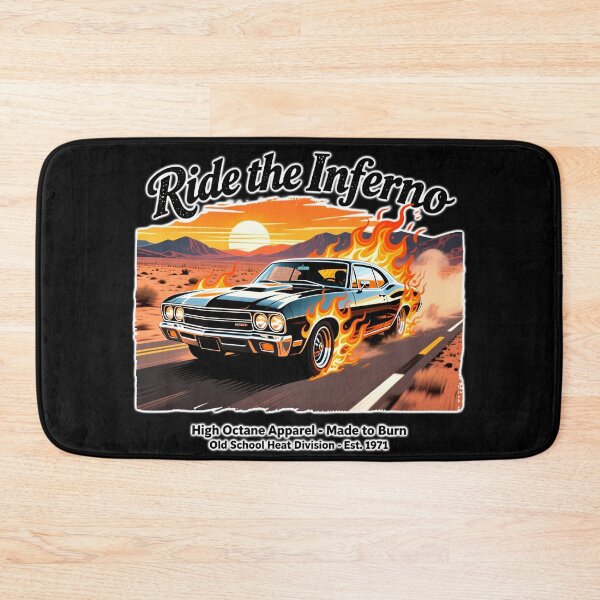 Item preview, Muscle car with flames on a hot desert road designed and sold by ArtCreator2023.
