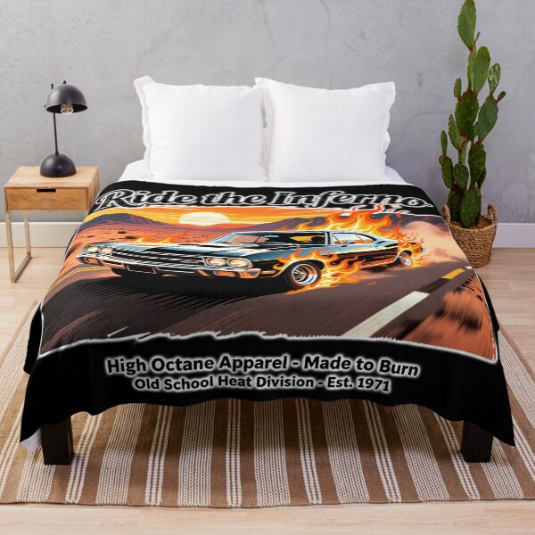 Item preview, Muscle car with flames on a hot desert road designed and sold by ArtCreator2023.