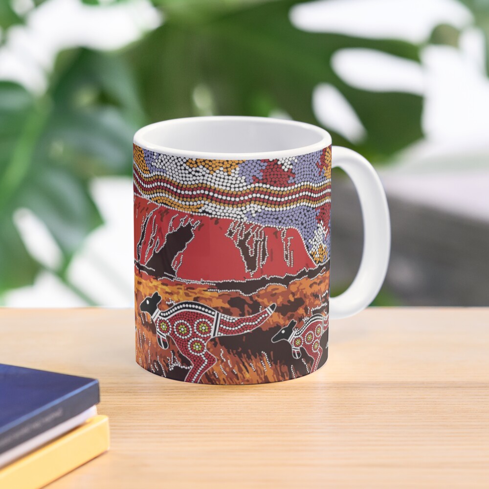 "Authentic Aboriginal Art Uluru Ayers Rock" Mug by HogarthArts