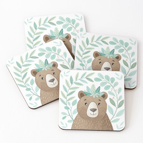 Item preview, Cute Woodland Bear with Green Leaf Crown | Nature Lover Portrait  designed and sold by asliberry.
