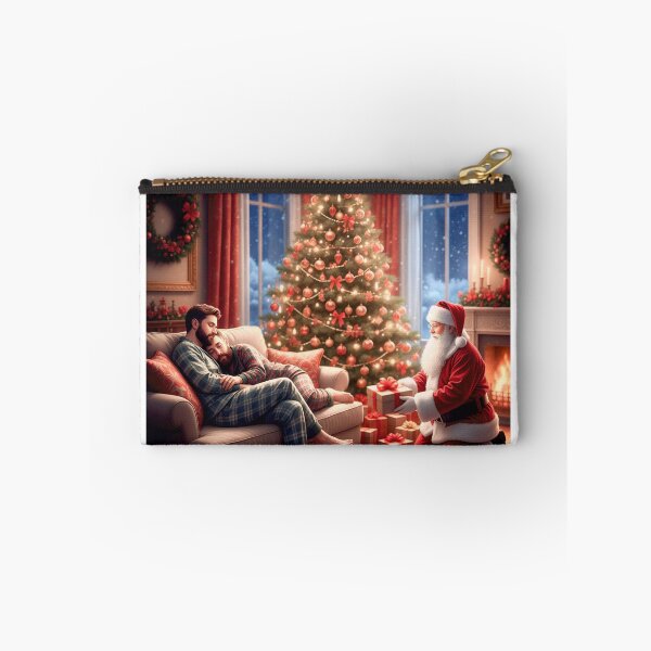 Item preview, Charming, family-friendly portrayal of a cuddling couple asleep on a couch while Santa places a present beside the decorated tree. designed and sold by Elando1212.