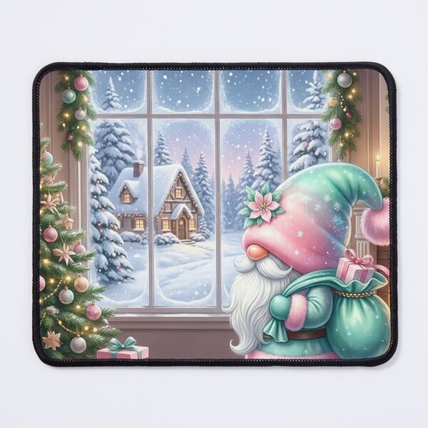 Item preview, Pastel Winter Gnome with Christmas Tree and Snowy Window View designed and sold by Shawdar.