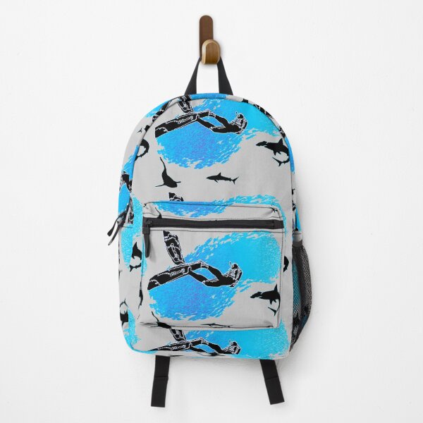Item preview, Spearfisherman Freediving Among Sharks and School of Fish Silhouette Underwater Scene designed and sold by The Design Studio PTY.