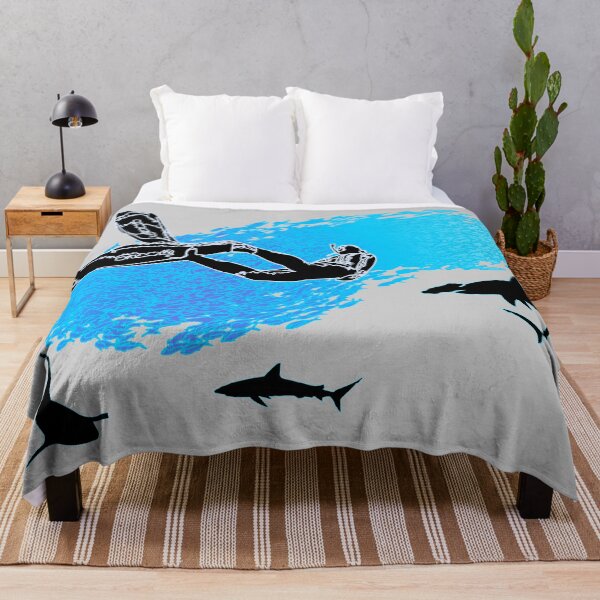 Item preview, Spearfisherman Freediving Among Sharks and School of Fish Silhouette Underwater Scene designed and sold by The Design Studio PTY.