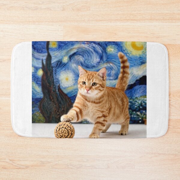 Item preview, orange tabby  playful starry night colorful fun cat art designed and sold by SmashingDeals.