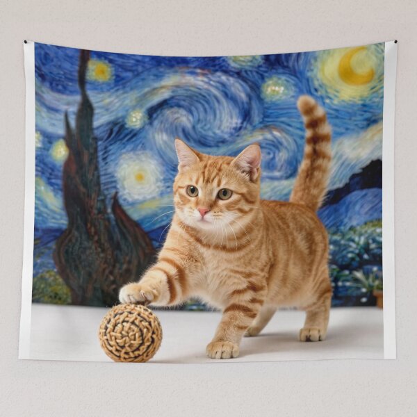 Item preview, orange tabby  playful starry night colorful fun cat art designed and sold by SmashingDeals.
