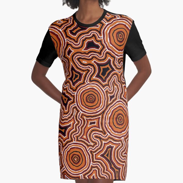 Authentic Aboriginal Art - Pathways - Authentic Design Graphic T-Shirt Dress