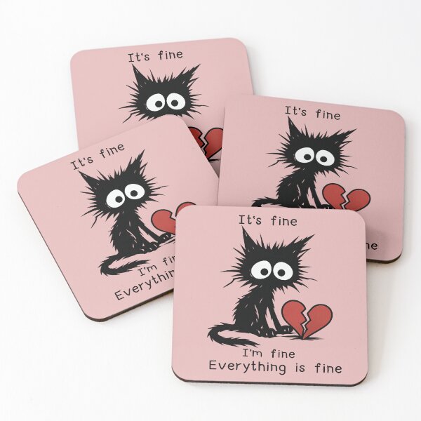 Item preview, It's fine I'm fine everything is fine, Sad Black Cat with Broken Heart designed and sold by BreezifyDesignStudio.