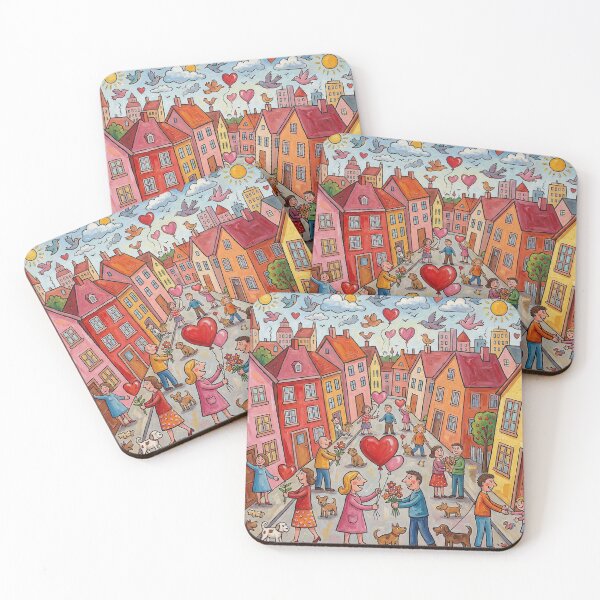 Item preview, City of Love - Naive Art Colorful Street Scene designed and sold by SavinMercantile.