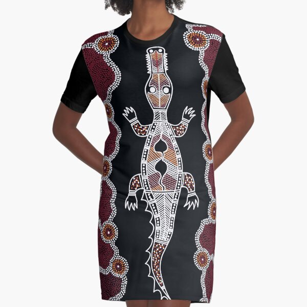 Authentic Aboriginal Art - Crocodile Authentic Designs Graphic T-Shirt Dress