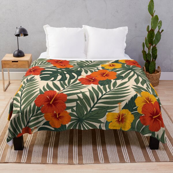 Item preview, Tropical hibiscus flowers and lush palm leaves pattern designed and sold by SassyArtistry.