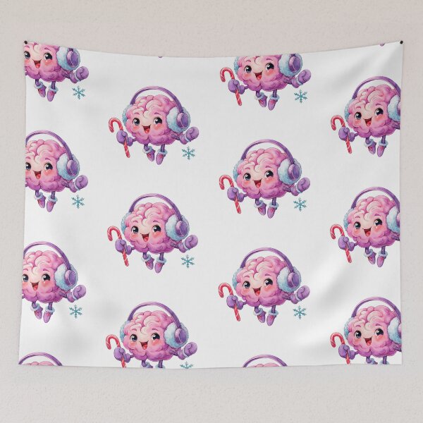 Item preview, Winter Brain. Cute Brain with Headphones and Candy Cane designed and sold by Anastasiia Yurevych.