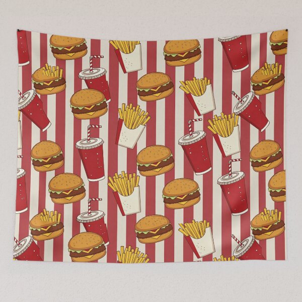 Item preview, Seamless fast food pattern with burgers fries drinks designed and sold by SassyArtistry.