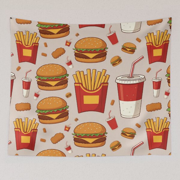 Item preview, Seamless fast food pattern with burgers fries drinks designed and sold by SassyArtistry.