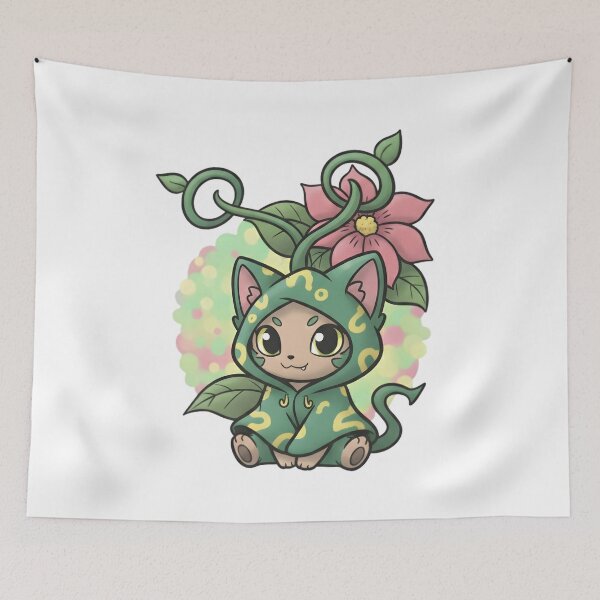 Item preview, Cute Cat With Flower And Vine Illustration designed and sold by hexenor.