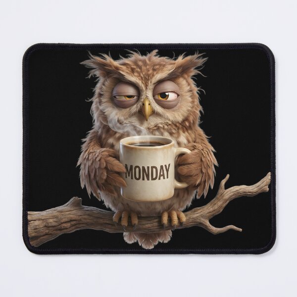 Item preview, Funny Exhausted Owl Hating Mondays with Coffee Mug designed and sold by TANKLI.