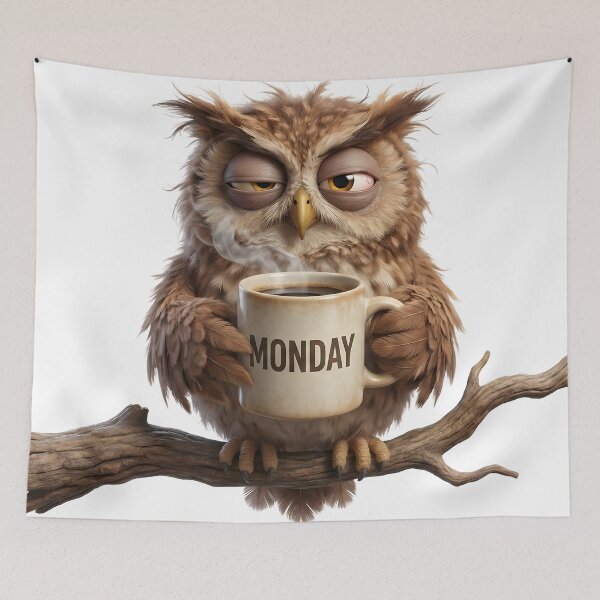 Item preview, Funny Exhausted Owl Hating Mondays with Coffee Mug designed and sold by TANKLI.