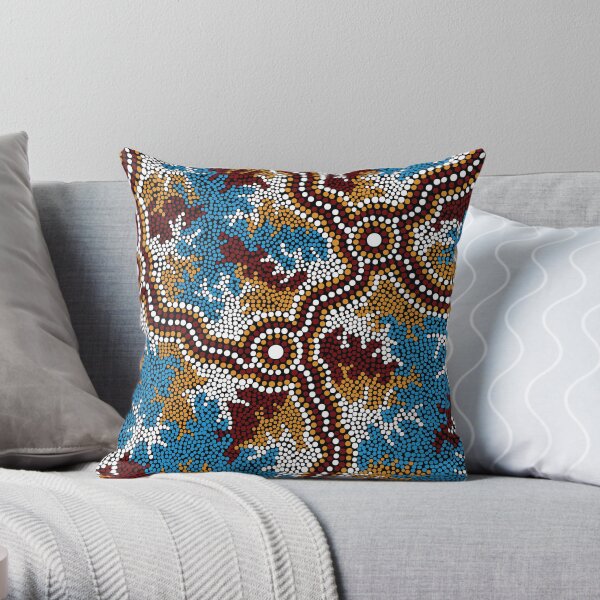 Aboriginal Art Authentic - Wetland Dreaming Throw Pillow