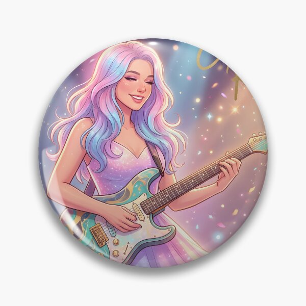 Item preview, Elara Rose Pop Star Aesthetic – Pastel Concert Girl Art, Glam Guitar Music Illustration designed and sold by AbstractAuraArt.