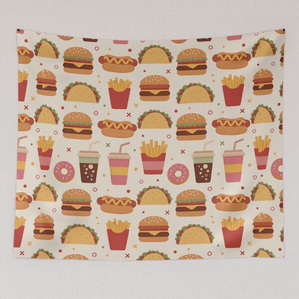 Item preview, Seamless fast food pattern with burgers fries drinks designed and sold by SassyArtistry.