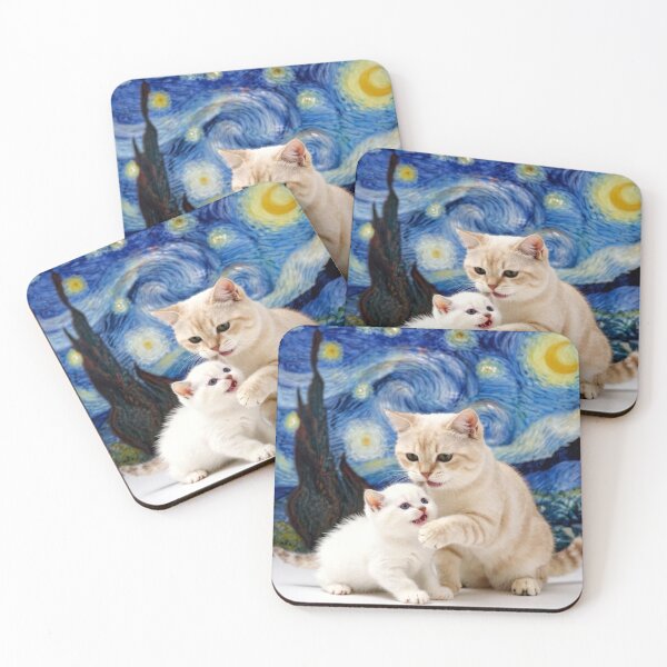 Item preview, peach tabby white kitten starry night colorful cute cats designed and sold by SmashingDeals.
