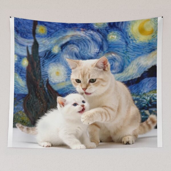 Item preview, peach tabby white kitten starry night colorful cute cats designed and sold by SmashingDeals.