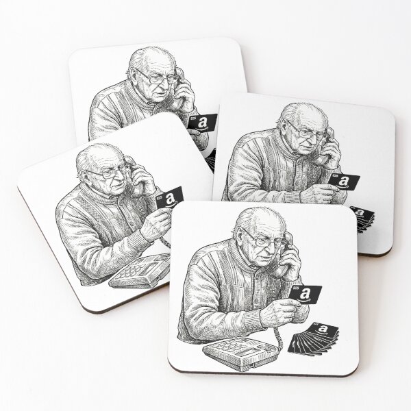 Item preview, Old Man reading Gift Card Numbers to Scammer On Phone designed and sold by Naux | Design & Illustration.