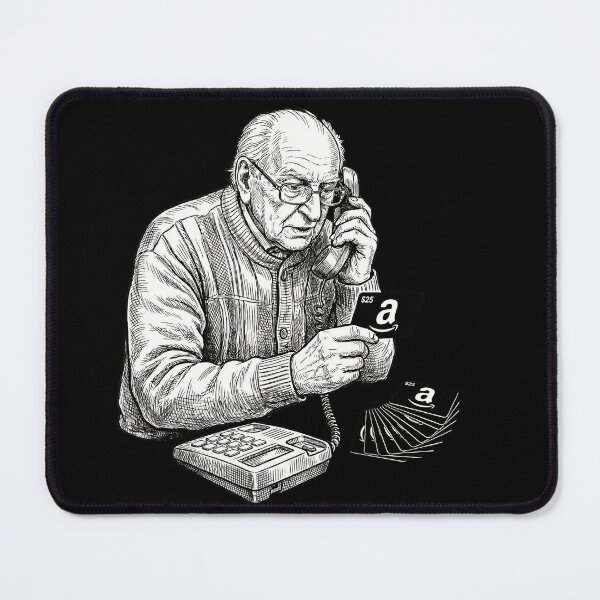 Item preview, Old Man reading Gift Card Numbers to Scammer On Phone designed and sold by Naux | Design & Illustration.