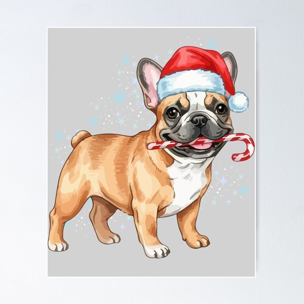 Artikelvorschau, Bulldogge mit Weihnachtsmannmütze entworfen und verkauft von OPixStudio.