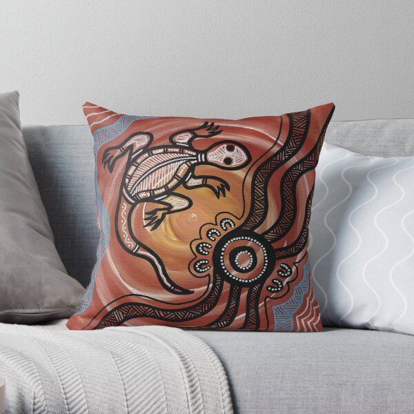 Authentic Aboriginal Art - Lizard Throw Pillow