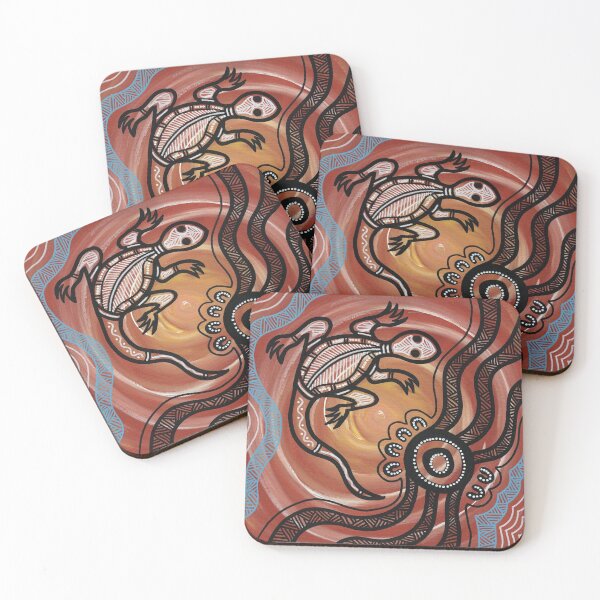 Authentic Aboriginal Art - Lizard Coasters (Set of 4)