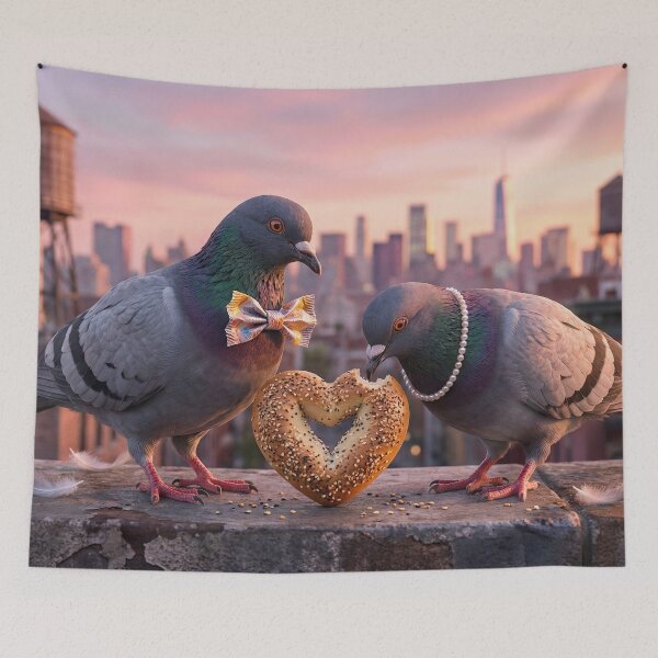 Item preview, New York Love Story - Pigeons & Skyline Sunset designed and sold by SavinMercantile.