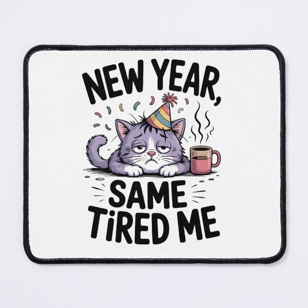 Item preview, New Year Same Tired Me Cat designed and sold by Pawmoods.