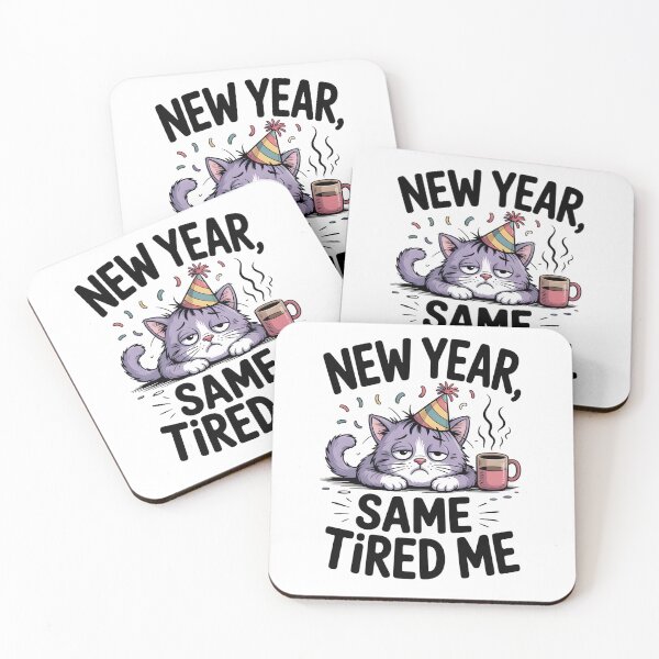 Item preview, New Year Same Tired Me Cat designed and sold by Pawmoods.