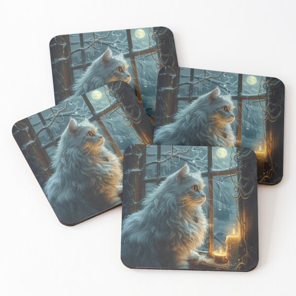 Item preview, Winter White Cat – Moonlit Peace designed and sold by Erika Kaisersot.