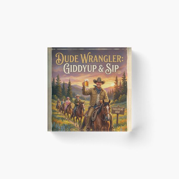 Item preview, Dude Wrangler Giddyup & Sip Golden Hour Vintage Retro Poster designed and sold by Cozy-Old-Pub.