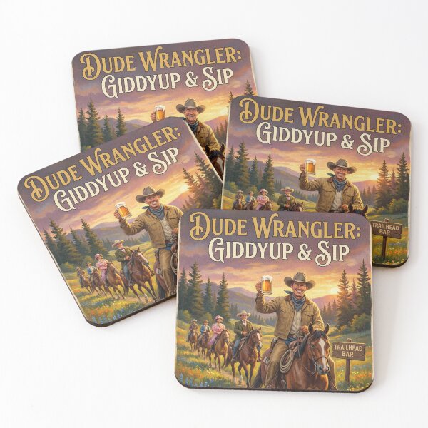 Item preview, Dude Wrangler Giddyup & Sip Golden Hour Vintage Retro Poster designed and sold by Cozy-Old-Pub.
