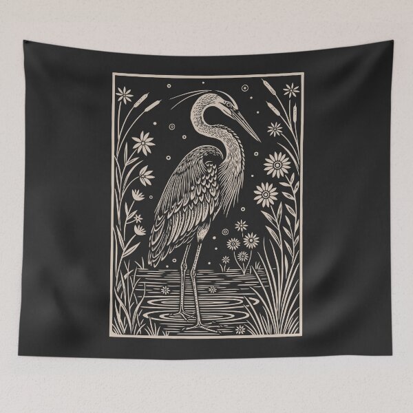 Item preview, Great Blue Heron Folk Art Floral Waterbird  designed and sold by Y-Vibes.