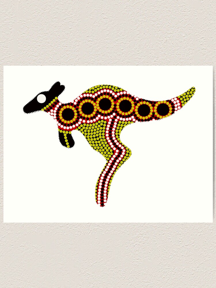 "Authentic Aboriginal Art Kangaroo (yellow)" Art Print for Sale by