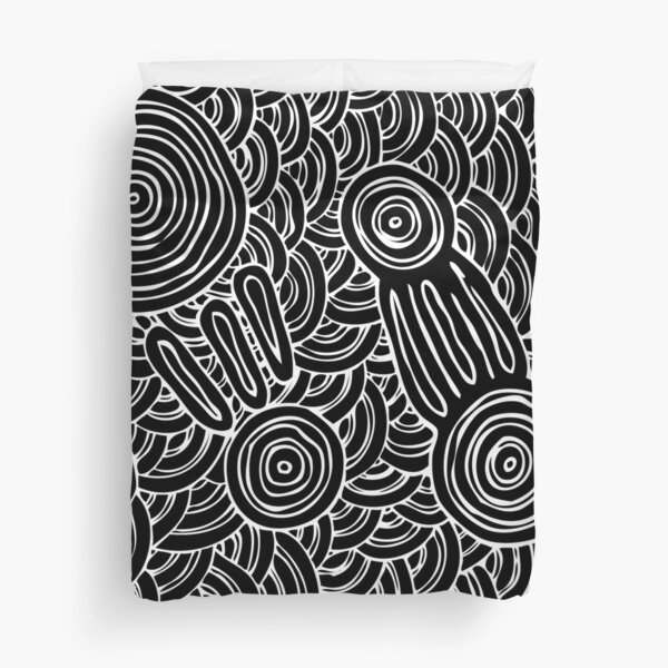 Authentic Aboriginal Art - Meeting Places B&W Duvet Cover