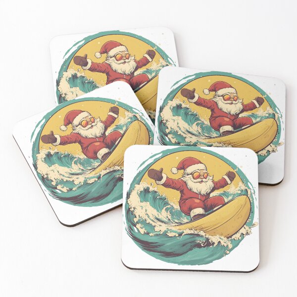 Item preview, Vintage Santa Surfing a Big Ocean Wave in a Retro Tropical Christmas Theme with Cozy Holiday Colors designed and sold by station-one.