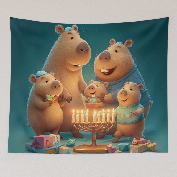 Item preview, Cute Capybara Family Celebrating Hanukkah designed and sold by Hakubiya.