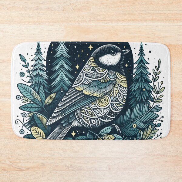Item preview, Boho Woodland Great Tit Under Crescent Moon designed and sold by BigBlueArt.