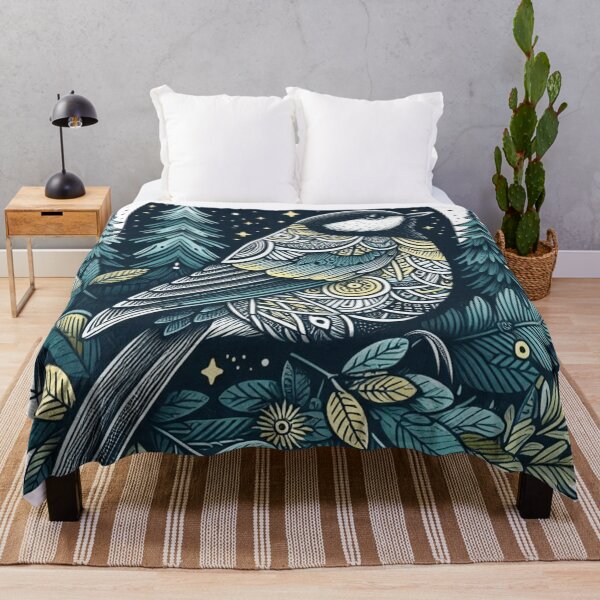 Item preview, Boho Woodland Great Tit Under Crescent Moon designed and sold by BigBlueArt.