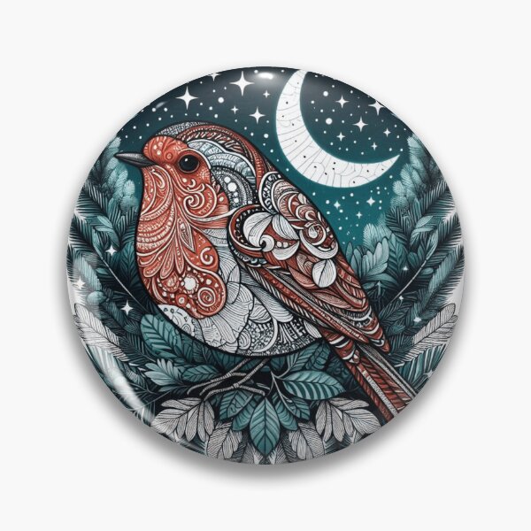 Item preview, Boho Woodland Redbreast Under Crescent Moon designed and sold by BigBlueArt.