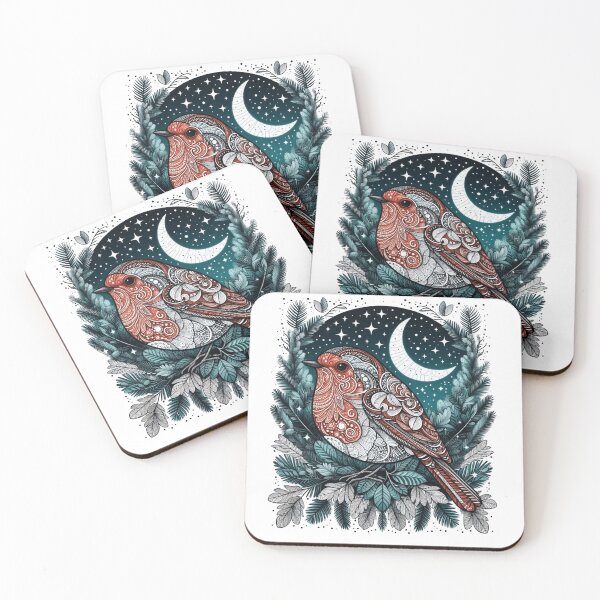 Item preview, Boho Woodland Redbreast Under Crescent Moon designed and sold by BigBlueArt.
