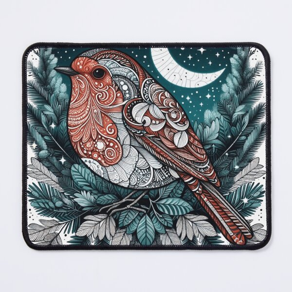 Item preview, Boho Woodland Redbreast Under Crescent Moon designed and sold by BigBlueArt.